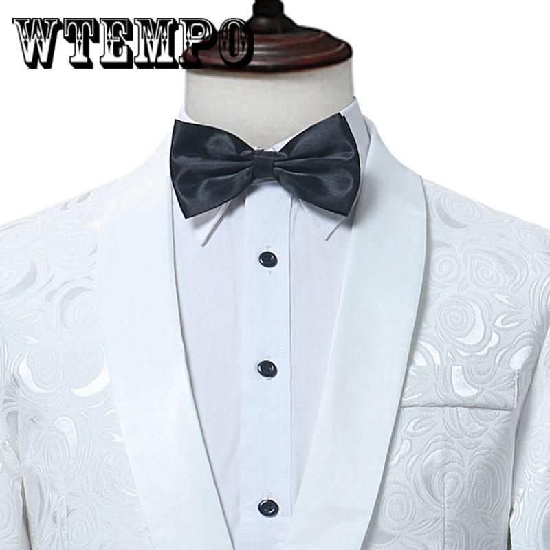 Single Button Casual Men's White Blazer Long Sleeves Printing Banquet Suits Blazer