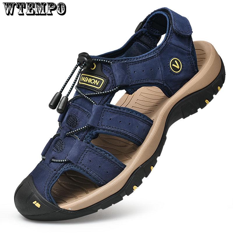 Summer Wading Shoes Genuine Leather Flat Sandals Breathable Beach Shoes Casual Hiking Shoes
