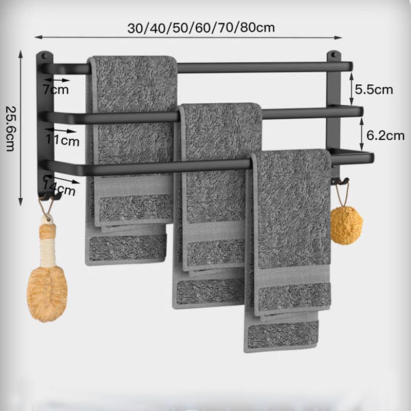 Towel Bar Hanger Free Punch Clothes Rack Single/Double Bar Toilet Hanger Rack Black Bathroom Storage Rack Towel Holder Rack Rail