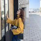 Women's Yellow Half-neck Long Sleeve Pullover Sweater Casual Loose Tops Ladies Wild Sweater