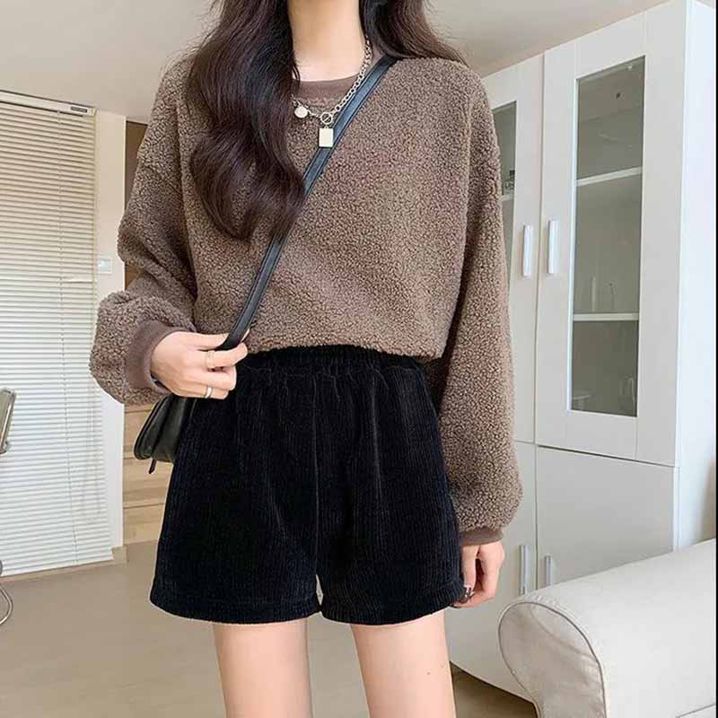 High Waist Corduroy Shorts Plus Size Women's Fat MM Spring and Autumn New Style Korean Outer Wear Boots Pants Casual Wild Wide-leg Pants