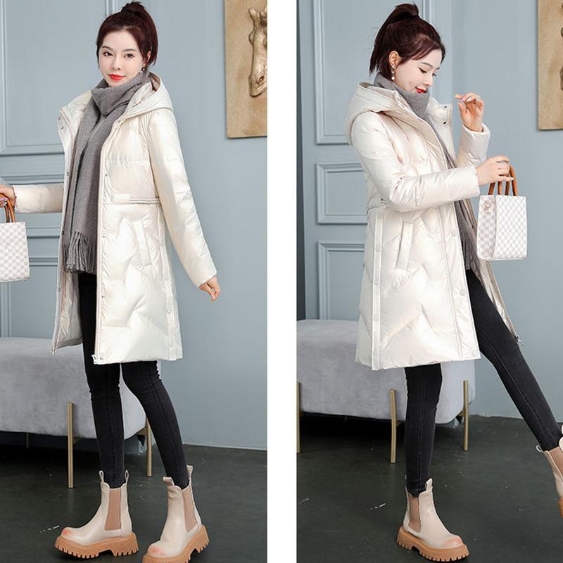 Women's Winter Korean Loose Quilted Coat Warm Stand-collar Down Jacket Women's Glossy Mid-length Down Jacket