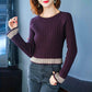 Short Round Neck Knit Bottoming Shirt Sweater Women Spring and Autumn Elastic Slim Fit Jacket Long Sleeves Western Style