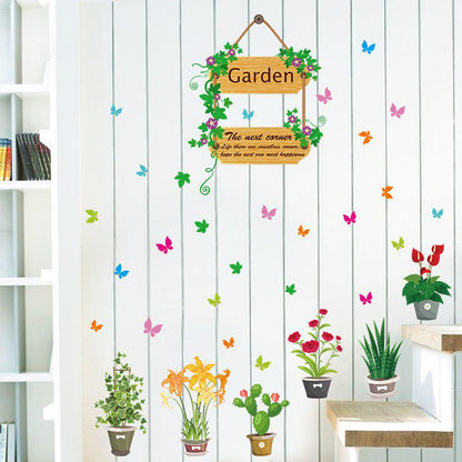 [sticker ]Pot Plant Flower Garden Butterfly Wall Stickers For Kids Rooms Baby Room Kitchen Bathroom
