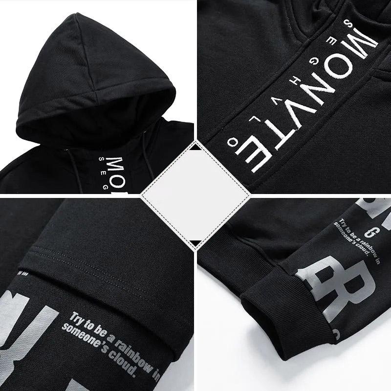 Hooded Sweater Men's Spring and Autumn Loose Large Size All-match Fake Two-piece Top Pullover Thin Section