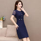 Women's Summer Dress Solid Color Round Neck Chiffon Slim A-line Skirt