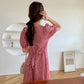 Summer O-Neck Short-sleeved Love Slimming Dress Lace-up Fairy Waist Beach Small Fresh Mid-length Dress Female