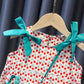 Children Dress Girls' Summer Thin Drawstring Dress Floral Printing Sleeveless Bow Ruffle Princess Dress