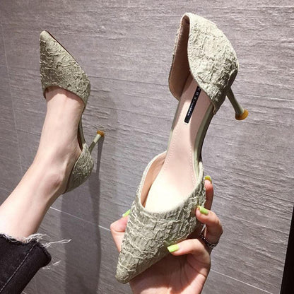 French Girl Shallow Mouth Hollow High Heels Women Stiletto All-match Pointed Toe Single Shoes Summer