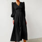 Single Breasted Sexy Dress Party Clud High Waist Satin Long Dress Elegant V Neck Women Midi Dresses Lantern Sleeve