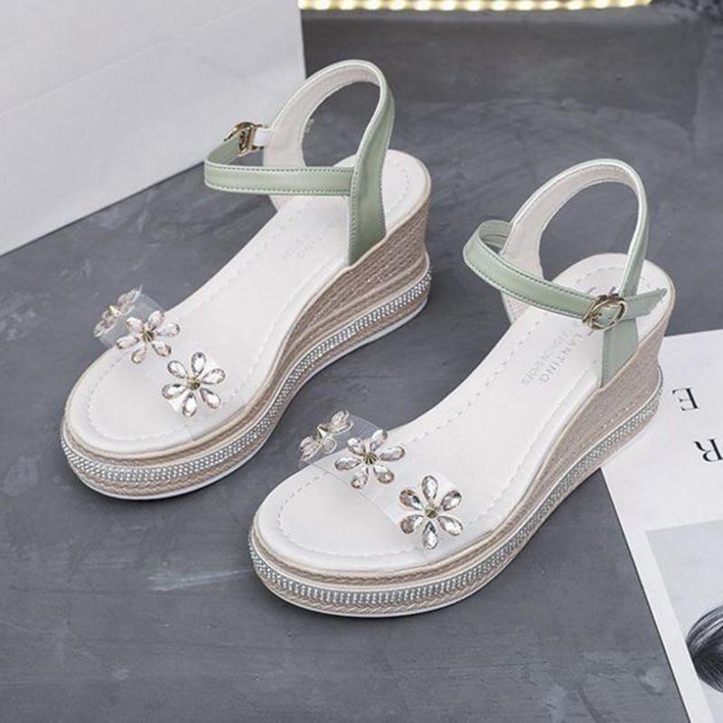 Women's Sandals Super High-heeled Wedge with Open Toe Flower Platform Sandals Waterproof Platform All-match Buckle Women's Shoes