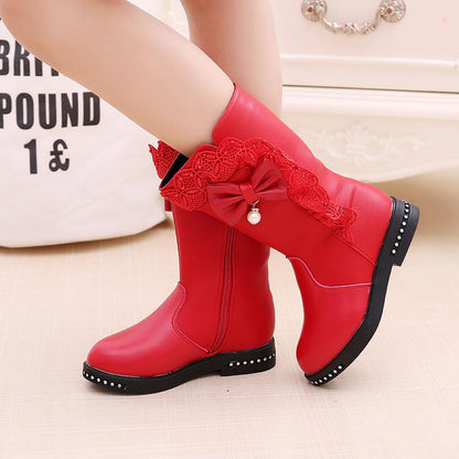 Girls' Boots Autumn Winter Korean Children's Single Boots Big Boys and Little Girls Boots Plus Velvet Princess Boots