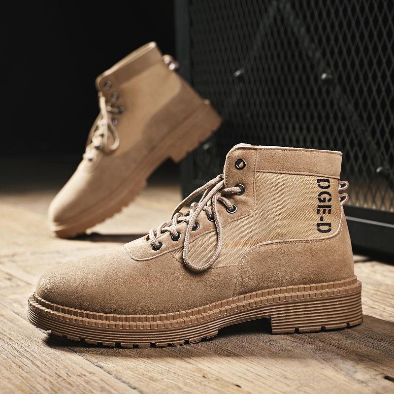 High Top Mens Martin Boots Solid Army Boots Flock Rubber Winter Men's Ankle Boots Shoes