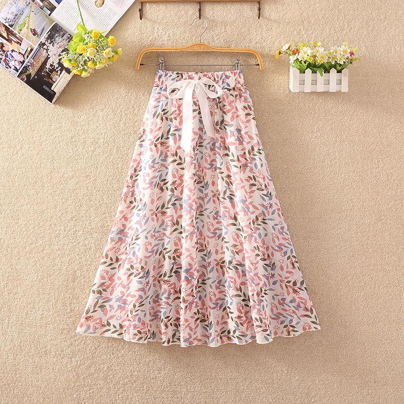 Summer High Waist Chiffon Women Midi Skirts Casual Floral Print Female Skirt Maxi Beach Skirt