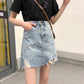 Women Anti-light Ripped Denim Skirt High Waist Slim Package Hip Skirt Mini A-line Skirts