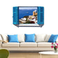 [Wall sticker ]3d Mediterranean Blue False Windows Landscape Wall Stickers Home Decor Living Room In