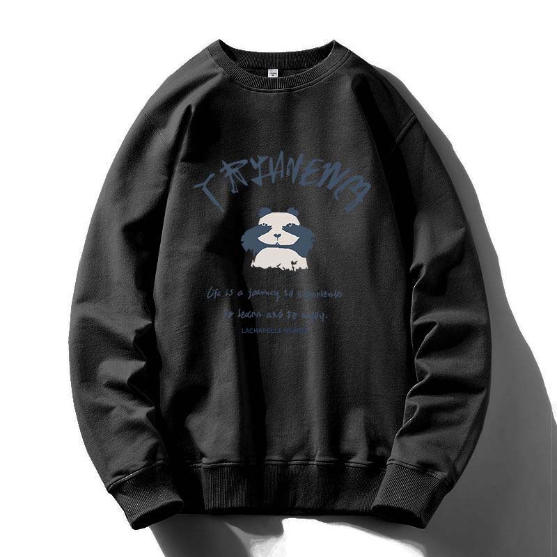 Autumn and Winter Youth Men's Round Neck Sweater Long-sleeved T-shirt Men Plus Velvet Jacket