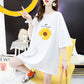 Women's Short-sleeved Short-sleeved Mid-length Loose Round Neck Half-sleeved Tops with Open Back Glittering T-shirts Ladies Casual Loose Long T-shirts