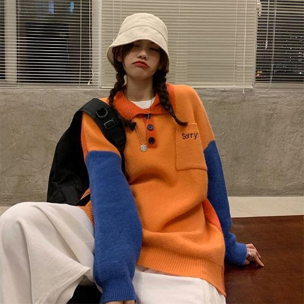 Autumn College Style Long-sleeved Polo-neck Sweater Female Student Loose Mid-length Sweater Coat