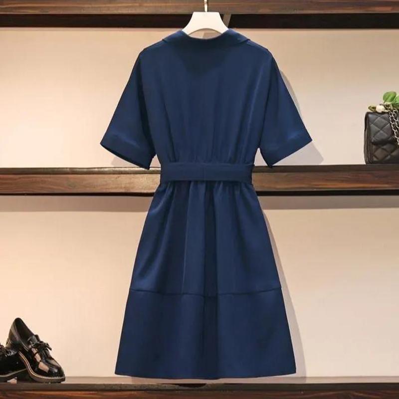 Women's Summer Temperament Was Thin Stitching Printed Shirt Mid-length Dress
