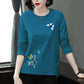 Spring Long Sleeve T-Shirt Flower Branch Butterfly Print Shirt Women Cotton Pullover Casual Bottom Shirt