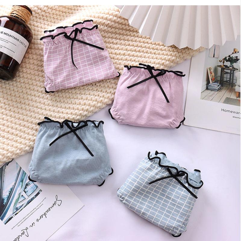 2PC Women's Panties Pure Cotton Comfortable Thin Section Antibacterial Sweet Breathable Girl Low Waist Briefs Schoolgirl
