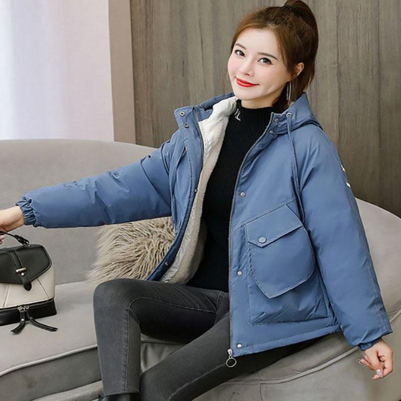Winter Women's Parker Down Jacket Korean Fashion Printing Plus Velvet Thick Warm Hooded Down Cotton Jacket