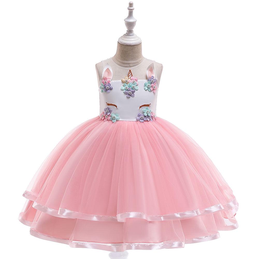 Kids Unicorn Dress for Girls Flower Appliques Ball Gown Little Girl Princess Dresses Elegant Party Costumes Children Clothing