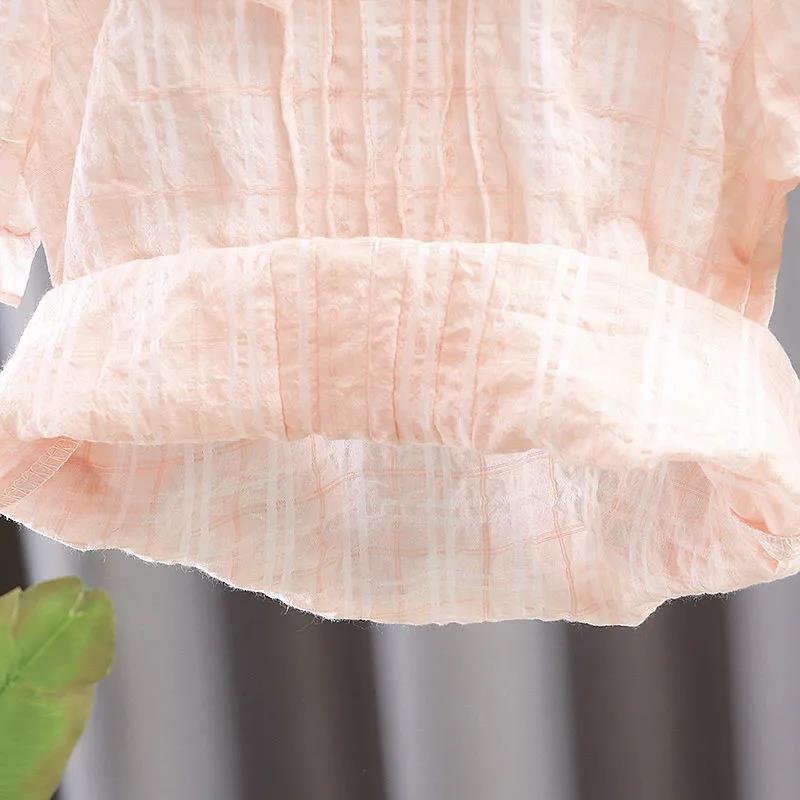 Girls' Summer Clothes Korean Style Western Style Shirt, Female Baby All-match Bow Tie Short-sleeved Princess Shirt