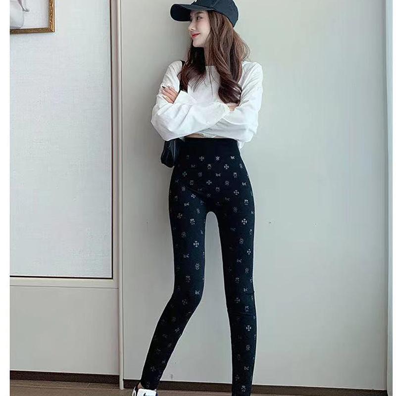 Women's Pants High Waist Leggings Women's Outer Wear Extra-large Belly Black High-elastic Winter Plus Velvet Padded Pants