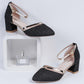 Spring  Summer Sandals Female Students Korean Version  Wild Thick Heels One-word Buckle  High Heels Mid-heel  Single Shoes