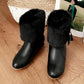 Snow Boots Short Plush Fleeces Square Heel Round Toe Slip On Solid Mid Calf Butterfly Knot Winter Boots Woman