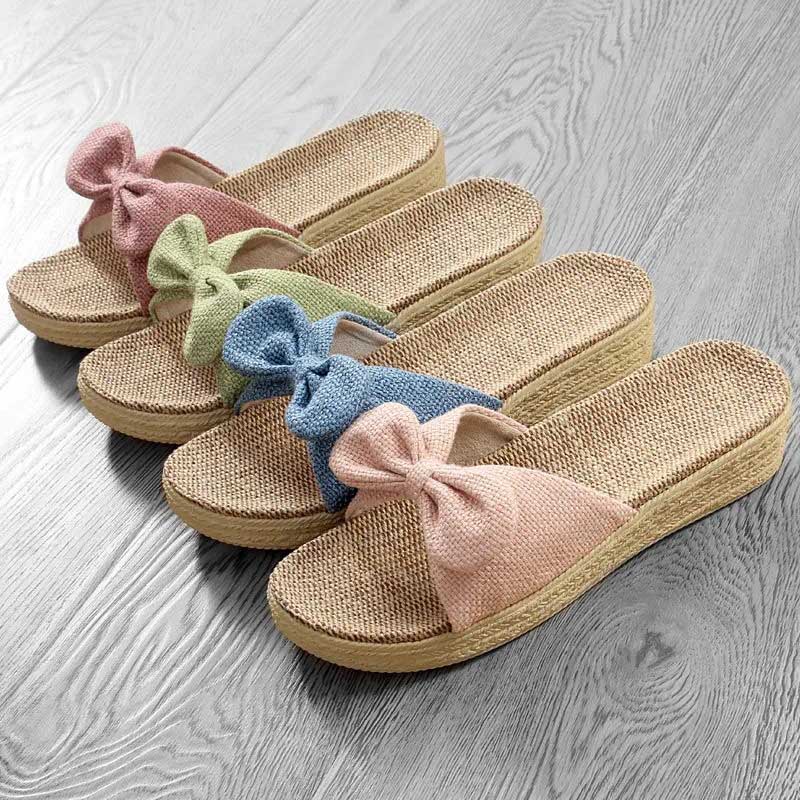 Linen Slippers Thick Bottom Muffin Sandals and Slippers Women's Indoor Home Four Seasons Sandals and Slippers