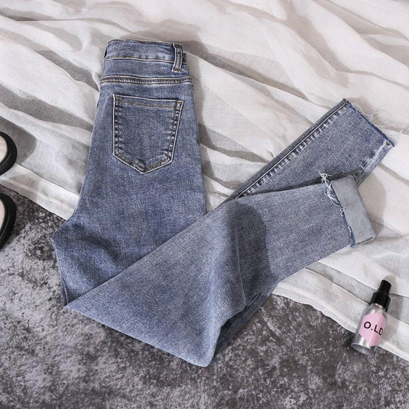 WTEMPO Women's Stretch High Waist Jeans Pencil Cotton Pants Student Wear High-rise Elasticated Jeans