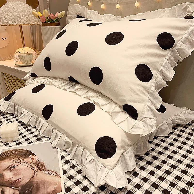 Princess Style Print Pillowcase Korean Style Fashion Lace Soft Pillow Core Cover A Pair of Cotton Pillowcases for Adults