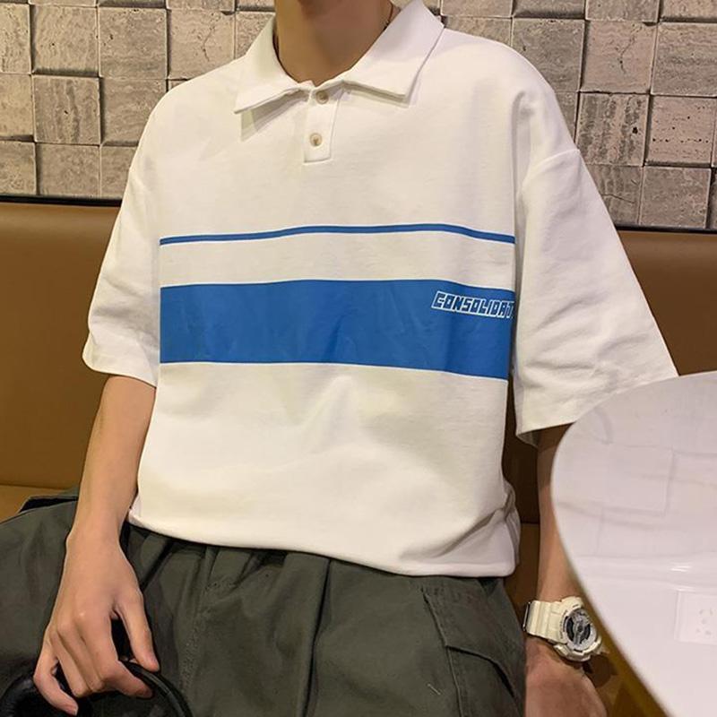 Summer Polo Shirt Short-sleeved T-shirt Boys Loose Casual All-match T-shirt Stand-up Collar Men's Color Matching Ins Top