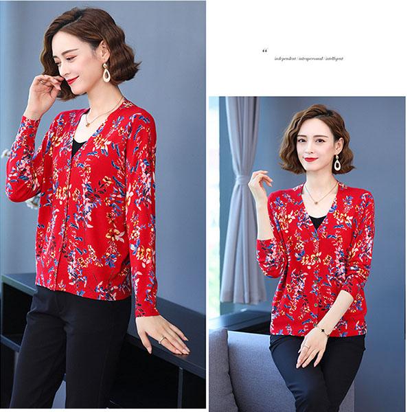 Long-sleeved Short Cardigan Women's 3D Flower Print Sweater Coat Large Size Wool Coat Knitwear