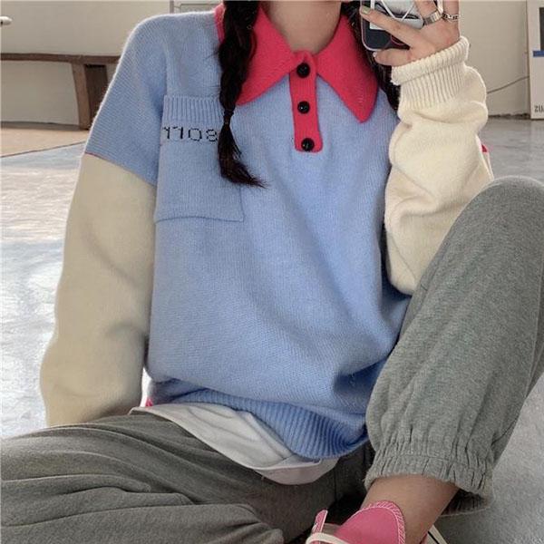 Autumn College Style Long-sleeved Polo-neck Sweater Female Student Loose Mid-length Sweater Coat