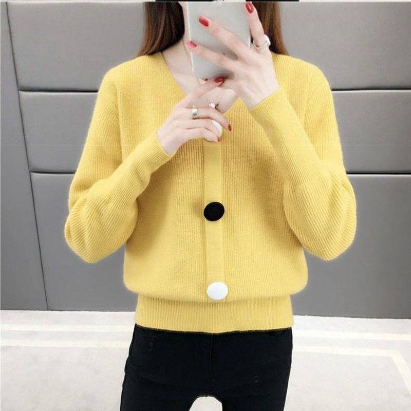 Spring and Autumn V-neck Low-neck Sweater Pullover with Short Bottoming Shirt Casual All-match Female Top