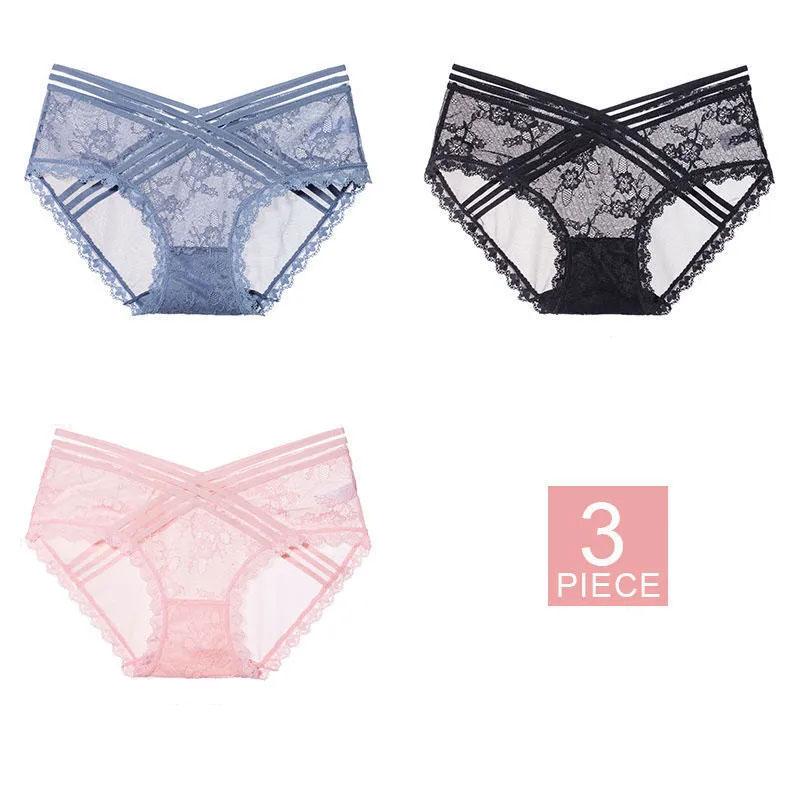 3PCS Women's Low Waist Lace Panties Pure Cotton Crotch Seamless Breathable Pregnant Women Low Waist Comfortable Triangle Ladies Sexy Shorts