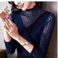 Autumn and Winter Plus Velvet Half-high Collar Lady Sweater Elegant Temperament Knitted Sweater All-match Lace Slim Casual Shirt