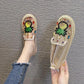 Mesh Flat-bottomed Sandals, Women's Summer Colored Diamond Embroidery, No Heel Lazy Fisherman Shoes