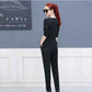 Spring and Autumn Dress Suit Women's Slim Slim Skinny Pants Temperament Two-piece Solid Color Round Neck Top + Suit Pants