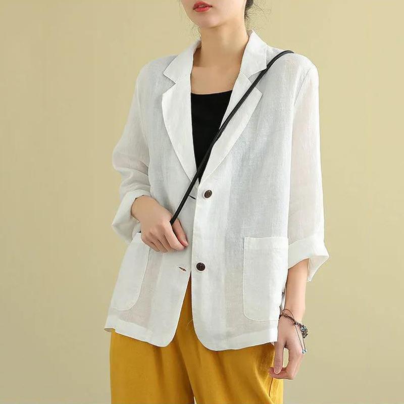 Loose Solid Color Cotton and Linen Small Suit Spring and Summer Linen Top All-match Long-sleeved Casual Temperament Jacket Women