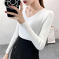Pofulove V-neck Sweater Women's Inner Bottoming Tight-fitting Shirt Long Sleeves Autumn Winter