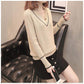 Winter Women Blue V-neck Pullover Sweater Lazy Loose Solid Color Casual Sweater Oversize Pullovers