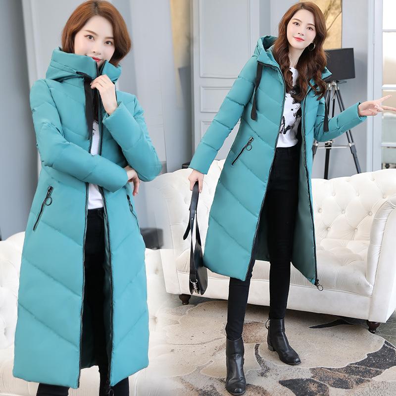 Women Winter Long Jacket Hooded Thickening Coats Warm Down Jackets Solid Color Cotton Jacket Casual Padded Coat Outerwear Parka Female Winter Clothes