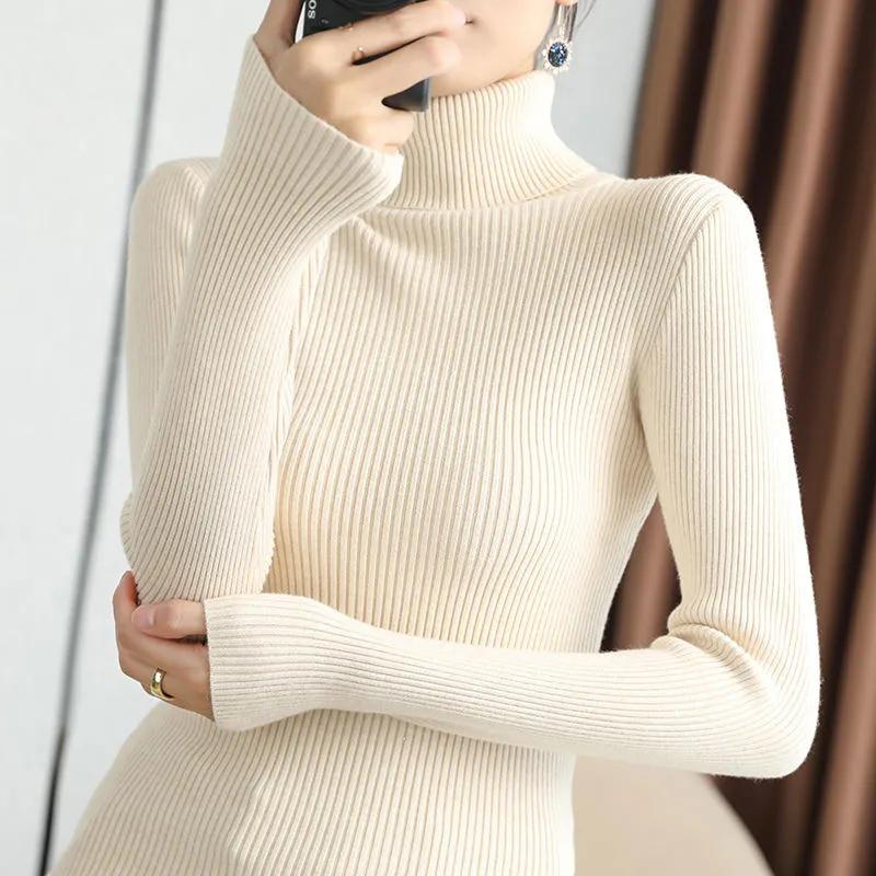 Turtleneck Sweater Women Autumn Winter Fashion High Neck High Neck Sweaters Solid Long Sleeve Pullover Knitwear Black White Knitted Jumper Top Clothes