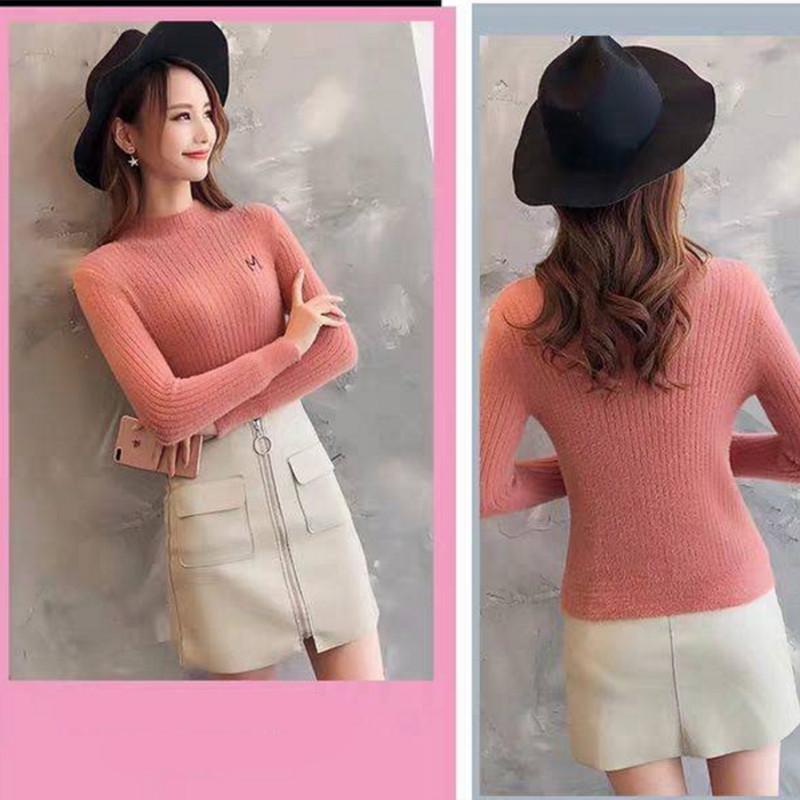 Pofulove waterproof mink half turtleneck sweater women long-sleeved winter fit bottoming shirt women