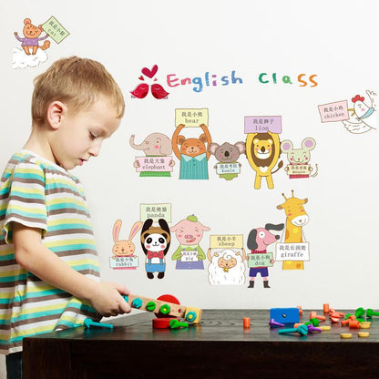 Cartoon animal wall stickers children room cabinet porch kindergarten layout English class wallpaper